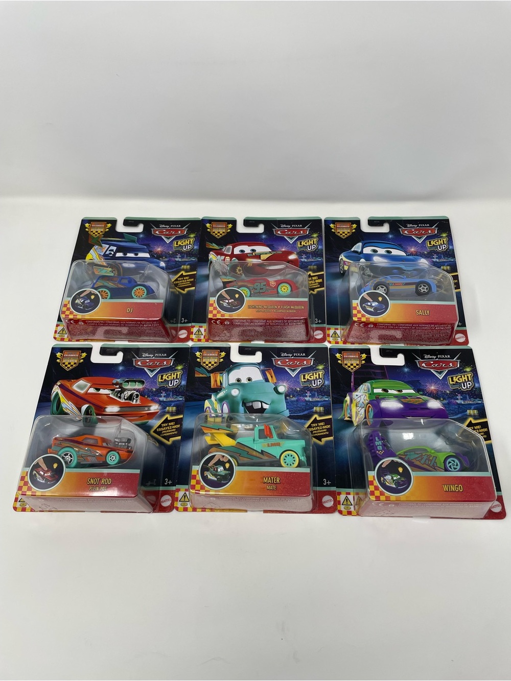 Disney Pixar Cars Race To Celebrate Light Up Sealed Brand New Full Set LOT OF 6